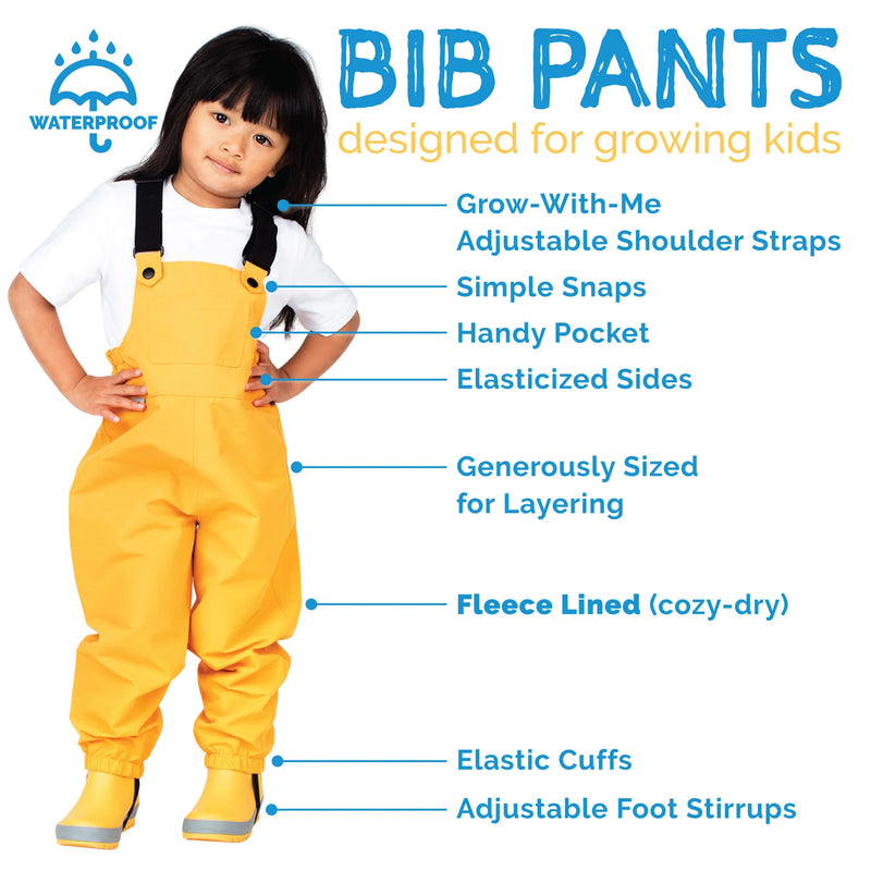 Bib Pants Cozy-Dry Rain Fleece Lined - Yellow